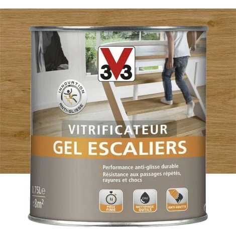 Vitrificateur V33 Gel Escalier Chêne Moyen Satin 0,75 L - Incolore 3 Vitrificateur V33 Gel Escalier Chêne Moyen Satin 0,75 L - Incolore