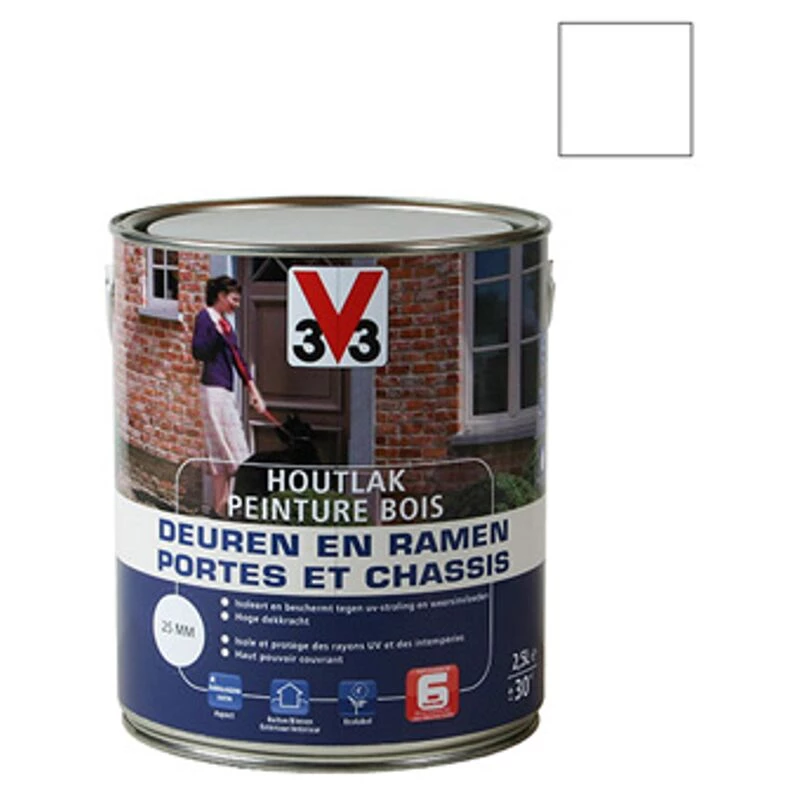 Peinture Bois V33 'Portes Et Chassis' Pure White Satin 2,5L 3 Peinture Bois V33 'Portes Et Chassis' Pure White Satin 2,5L