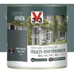 Peinture Extérieure Multi-Matériaux V33 Déco LAB Gris Bleuté Mat Poudré 2 L - Gris Bleuté