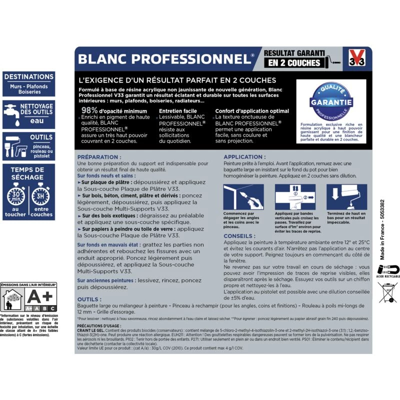 Peinture Intérieure Blanc Professionnel® Blanc Mat 10 L V33 - Blanc 5 Peinture Intérieure Blanc Professionnel® Blanc Mat 10 L V33 - Blanc – Image 3