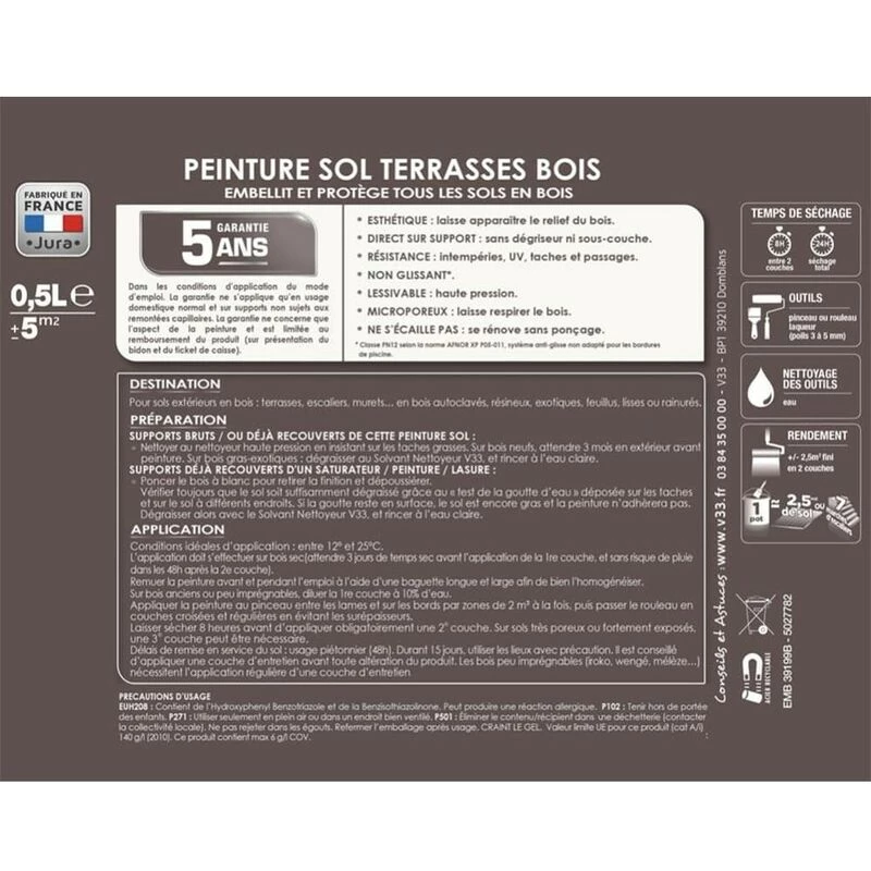 Peinture Sol V33 Terrasses Bois Sols Extérieurs Bois Grisé 0,5 L 5 Peinture Sol V33 Terrasses Bois Sols Extérieurs Bois Grisé 0,5 L – Image 3