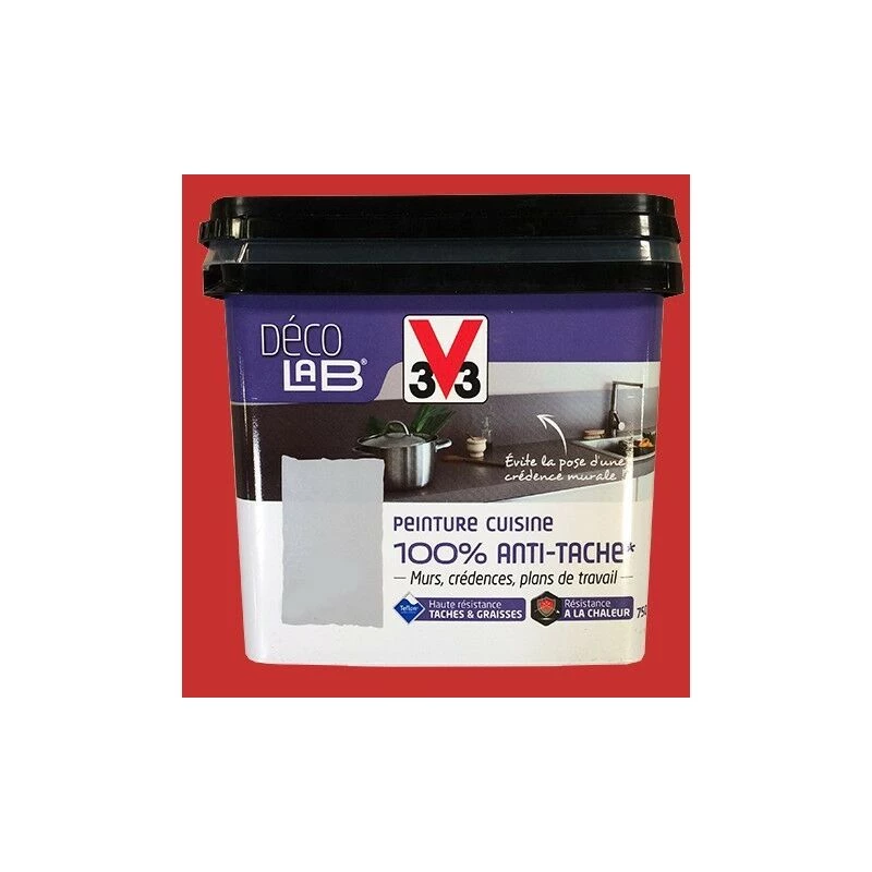 V33 Déco LAB Peinture Cuisine 100% Anti-Tâche Rouge Piment 0,75 L - Rouge Piment 3 V33 Déco LAB Peinture Cuisine 100% Anti-Tâche Rouge Piment 0,75 L - Rouge Piment
