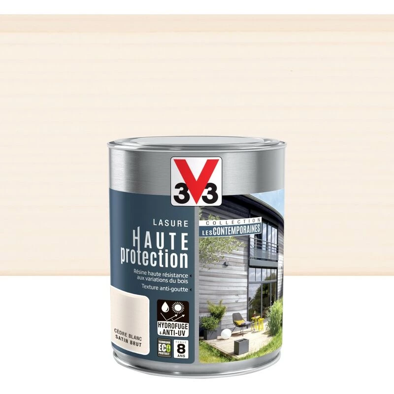 V33 Lasure V33 Hp Les Contemporaines 8 Ans Cèdre Blanc Satiné 1 L 3 V33 Lasure V33 Hp Les Contemporaines 8 Ans Cèdre Blanc Satiné 1 L