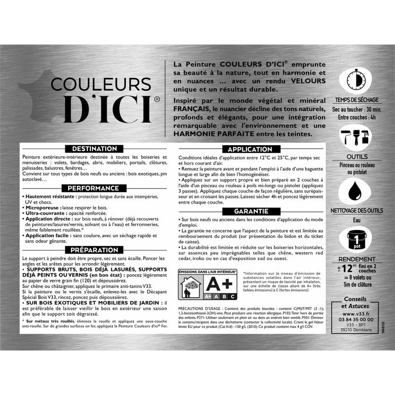 V33 Peinture Bois Extérieur Couleurs D'ici® V33, Blanc Délicat Velours 2 L 7 V33 Peinture Bois Extérieur Couleurs D'ici® V33, Blanc Délicat Velours 2 L – Image 5