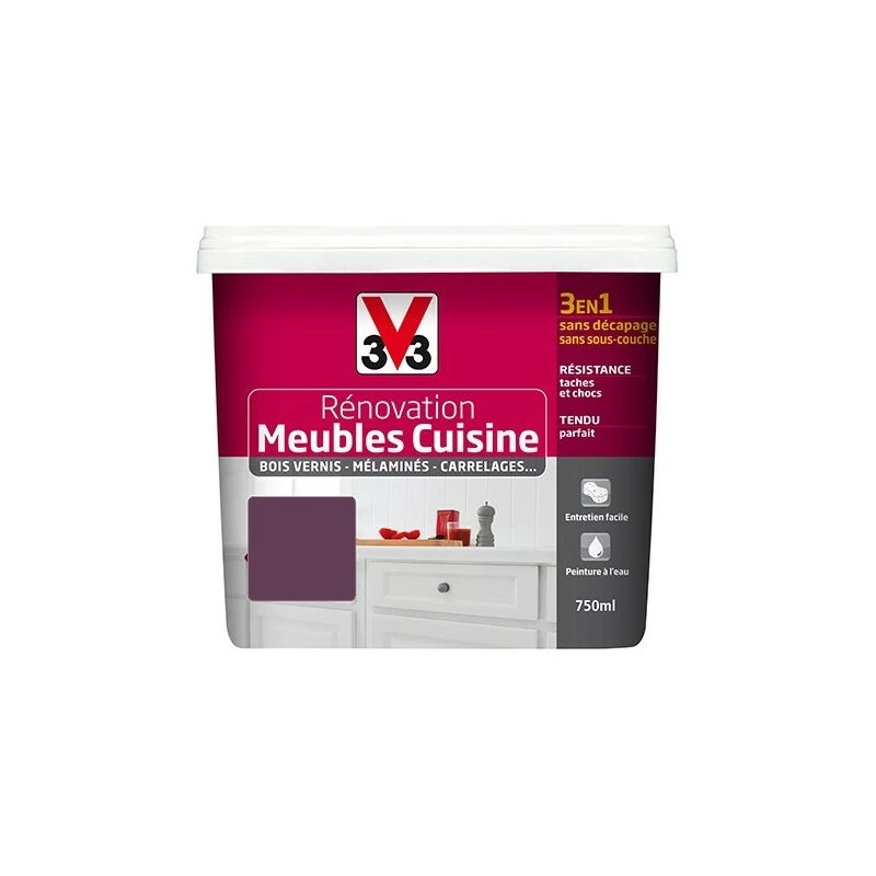 V33 Rénovation Meubles Cuisine (Bois Vernis-Mélaminés-Stratifiés) Satin Cassis 0,75 L - Cassis 3 V33 Rénovation Meubles Cuisine (Bois Vernis-Mélaminés-Stratifiés) Satin Cassis 0,75 L - Cassis