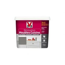 V33 Rénovation Meubles Cuisine (Bois Vernis-Mélaminés-Stratifiés) Satin Seigle 0,75 L